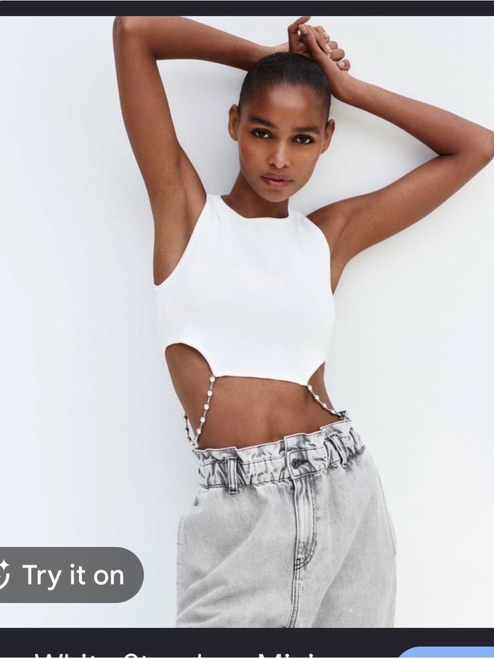 Zara White Cutout Crop Camisole with Chain Straps